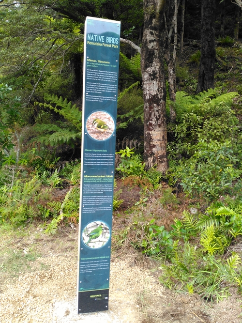 Photo of one of the 7 new bird interpretation panels installed at the Catchpool Valley road end.